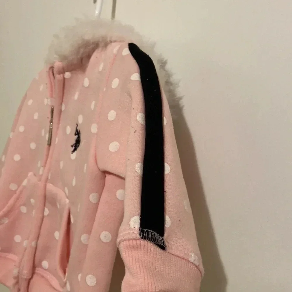 US Polo Assoc. pink polka dot zip up hoodie girls size 12 M